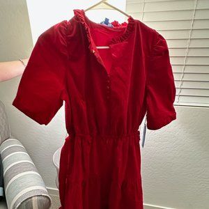 Draper James Short Sleeve Tiered Belted Dress Red Cord Size M NEW WITH TAGS